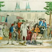 Louis XVI et la famille royale arrivent à la prison du Temple et se font déshabiller par les «Sans-Culottes», en août 1792 à Paris.